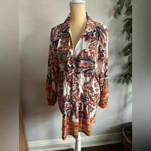 NEW Free People Women’s White Paisley Long Sleeve Tunic Dress Sz M